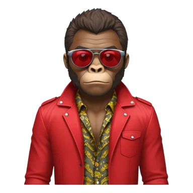 gorilla with Tyler Durden's signature sunglasses, patterned shirt, red jacket sticker