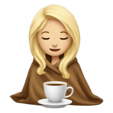girl inside a blanket sipping coffee eyes closed blonde hair sticker