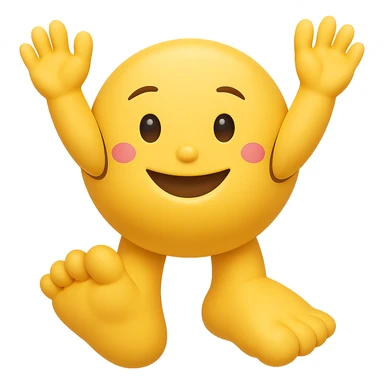Make the emoji's feet much bigger while keeping the playful pose. Remove the background. The emoji style should be preserved as in the original image. sticker