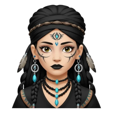 white shaman woman black clothes black accesories face tattoos sticker