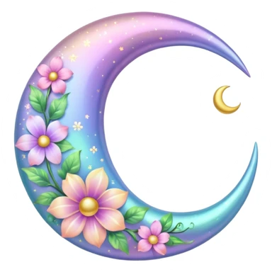 glossy Pastel iridescent floral shiny l crescent damask moon sticker