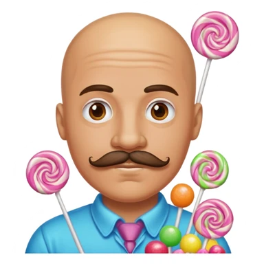 bald guy with a mustache made out of candy sticker