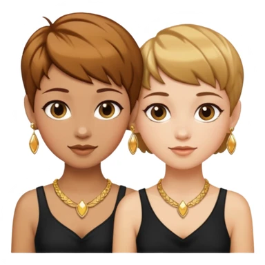 Fair skin and caramel colored besties with brown hair pixie cuts wearing jewelry   sticker