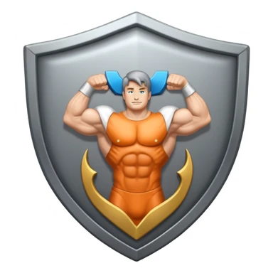 Steel gray shield with muscle icon sticker