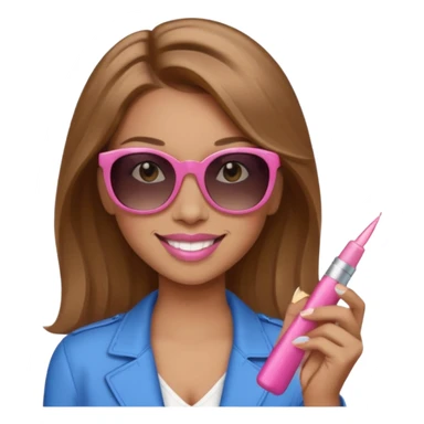 confident woman with light brown hair, light pink lipstick, lighter skin color, wearing sunglasses sticker