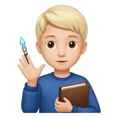 3D imoji of  The little boy who is a magic designer, he is a graphic designer, he should not be holding anything hand down sticker