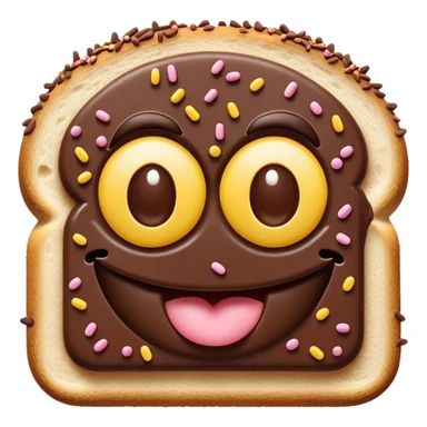 Cinematic Realistic Hagelslag Treat Emoji, depicted as crunchy chocolate sprinkles on buttered bread rendered with vivid textures and playful, inviting lighting. sticker