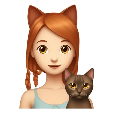 cherry red hair cute girl with burmese brown cat sticker