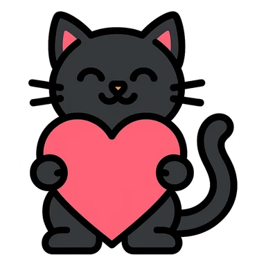 sweet black kitty with a pink heart sticker