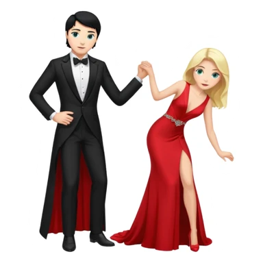 2 Person, prince, upright, black Hair, blue eyes, whole body, Woman, blonde Hair, Green eyes, bending knee, sleveless White Dress, sticker
