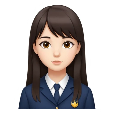 Girl in elegant school uniform with dark brown bangs, long straight hair, minimal makeup, attractive expression sticker