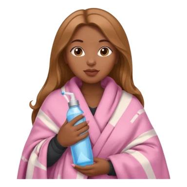 Curvy, light brown long hair, pretty black girl light pink lipgloss wrapped in blanket holding a brown cigarette and water bottle  sticker