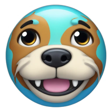 planet Neptune with a cartoon smiling dog face with smiling eyes sticker