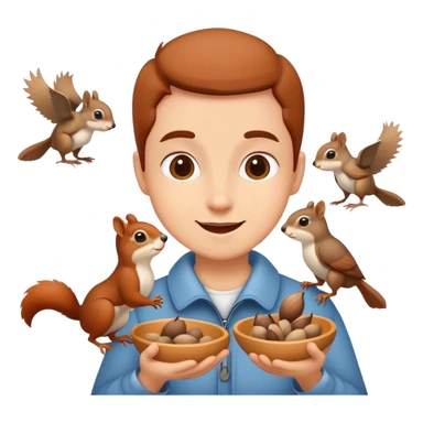 person feeding birds or squirrels, cheerful and caring sticker