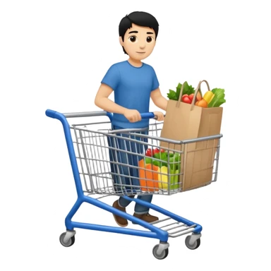 man-with-a-shopping-cart-full-body black hair sticker