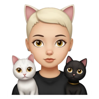 Cat color white with HAZEL EYES , BLACK BUZZ CUT LIGHT SKIN ROUND FACE GIRL sticker