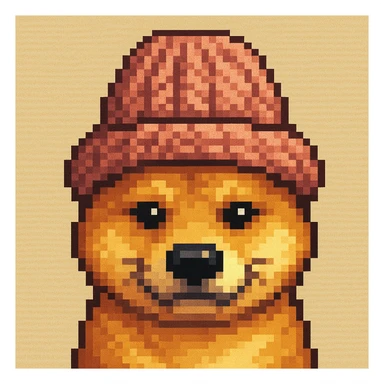 A dog in a cap, pixel art style sticker