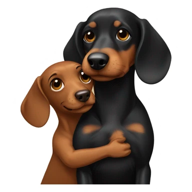 brown-haired hugging black dachshund with tan sticker