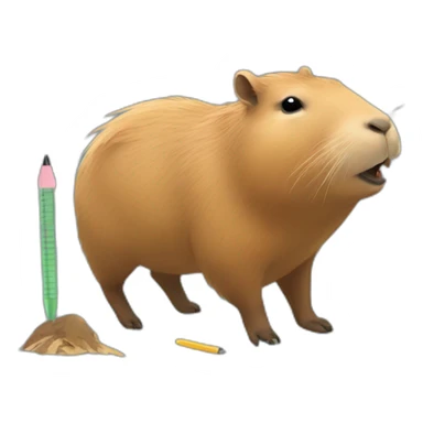 cute walking Capybara eating a pen and a bird on his back sticker