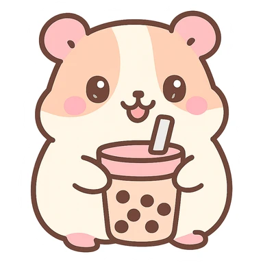 cheerful fluffy guinea pig holding a cup of boba sticker
