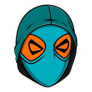 evil burglar with teal and orange face mask sticker