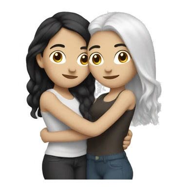 A lesbian couple with white skin and long black hair hugging intimately sticker
