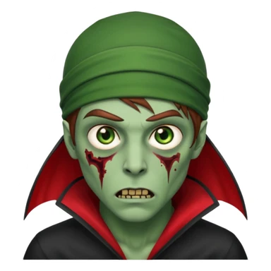 Red durag, men zombie with brown hair color and green eye color, with dark vampire clothes, green skin sticker