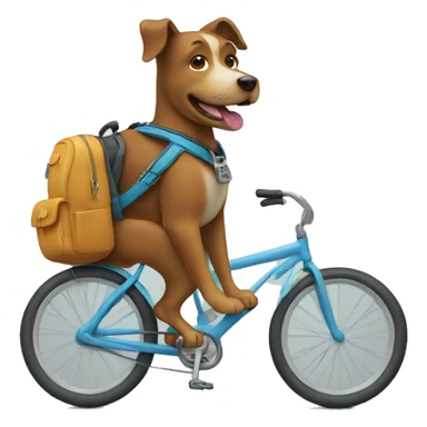A dog is riding a bicycle and wearing a backpack. sticker