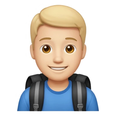 student emoji, male, smiling, wearing a backpack sticker