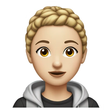 White girl wearing a hoodie with slick bun straight brown hair very thick black eyebrows wearing a Tshirt  sticker