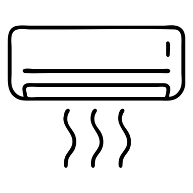 Wall-mounted AC unit with cold air flow lines sticker