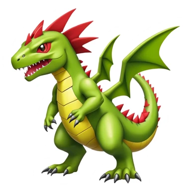 Cool edgy shiny Guilmon-Flygon-Tyranitar-Digimon-hybrid-fusion, yellow belly, full body sticker