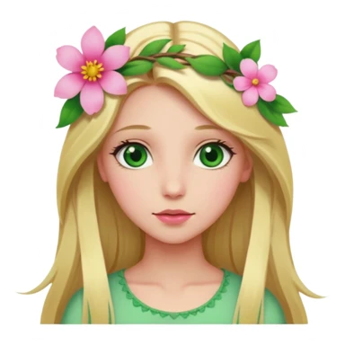 Girl profile picture with long blonde hair and green eyes and a flower in her hair sticker