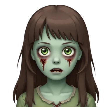 zombie girl with gray-green eyes and long brown hair with bangs sticker