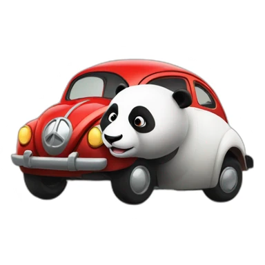 Panda driving a red beetle sticker