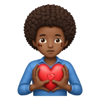 I want a black boy with chocolate skin and a small messy afro holding a heart close to his chest with his hands over the heart as if to present it to someone he loves. I want the words Aja on the heart. sticker