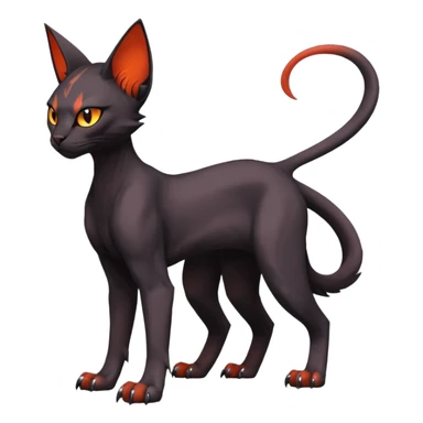Black edgy Noivern-Litten-Sphynx-Lykoi-Caracal-cat-Fakemon full-body sticker