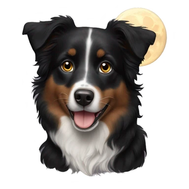 Small black australian shepherd dog moon sticker