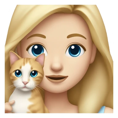 blonde girl with blue eyes holding a calico cat sticker