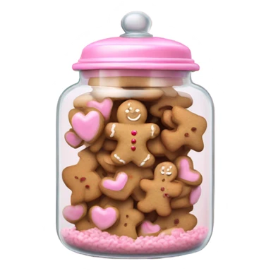 Realistic glass cookie jar with light pink lid full of gingerbread cookies isolated.  sticker