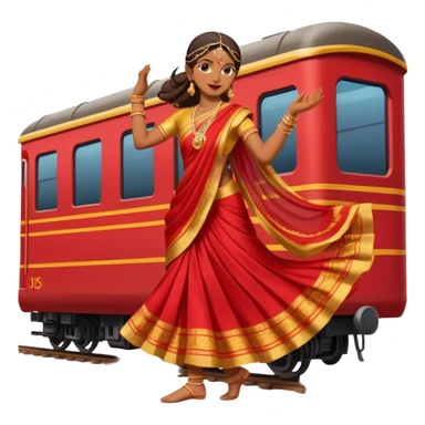 An Indian woman dancer dancing on top of a running train. sticker