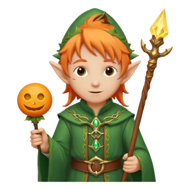 Orange Haired Elf, old Mage elf with glowing orange staff sticker