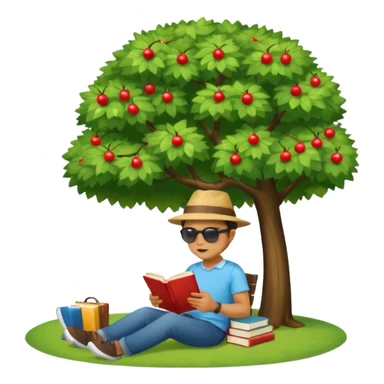 man reading a book under a tree in a park sticker