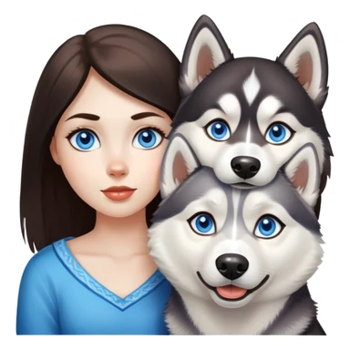 Girl with two huskies blue eyes sticker