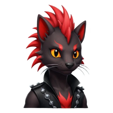 Shiny cool badass Fiery gothic evil black and red salandit-Liten-torracat with a red Mohawk  sticker