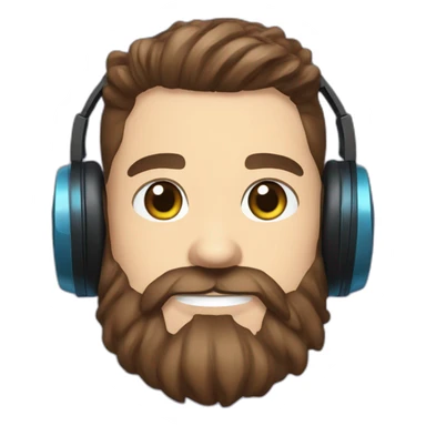 twitch emote husband with brown hair fade haircut and a full beard with blue eyes wearing gaming headset sticker