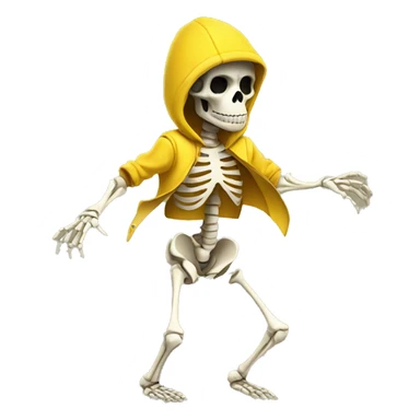 A Skeleton wearing yellow clothes,with a monkey mask on his face sticker