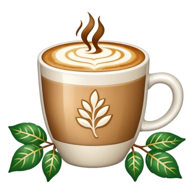 coffee cup with leaves around it and with latte art and with sparkles sticker
