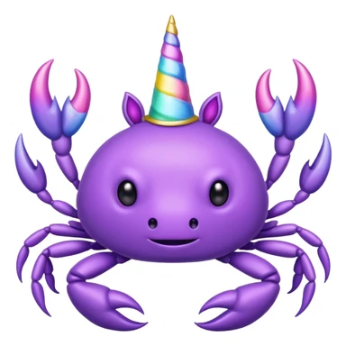 a cute purple crab with no face and a unicorn horn sticker