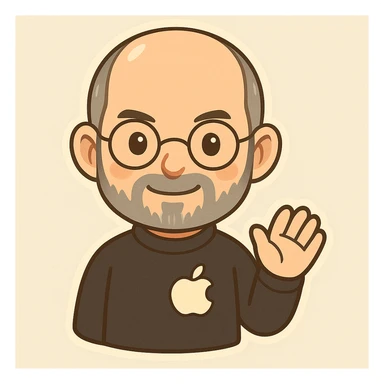 Add a cute Apple logo to Steve Jobs' shirt, keeping the cartoon style of the image. sticker